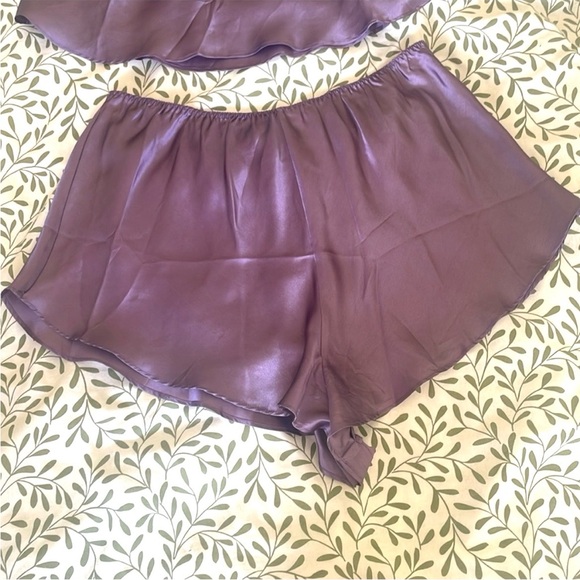 100% silk La Senza Vintage Lilac Lavender mauve purple pajama cami shorts sleep - Picture 6 of 7
